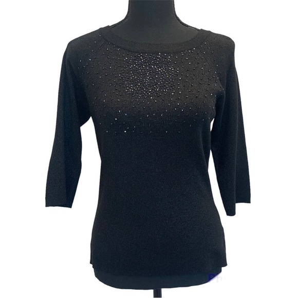 Touch Petites black glitter beaded fitted stretchy sweater Sz PM - Picture 1 of 12
